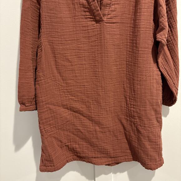 Old Navy Dress Womens Medium Brown Long Sleeve Textured Gauze Tunic Pockets Fall - Picture 4 of 11